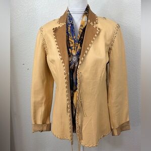 Vintage Polo by Ralph Lauren Rawhide Leather Fringe Tan Women's Blazer